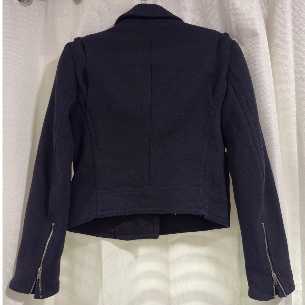 Gap Navy Blue Wool Blend Cropped Moto Biker Jacket Womens Small - Picture 4 of 6
